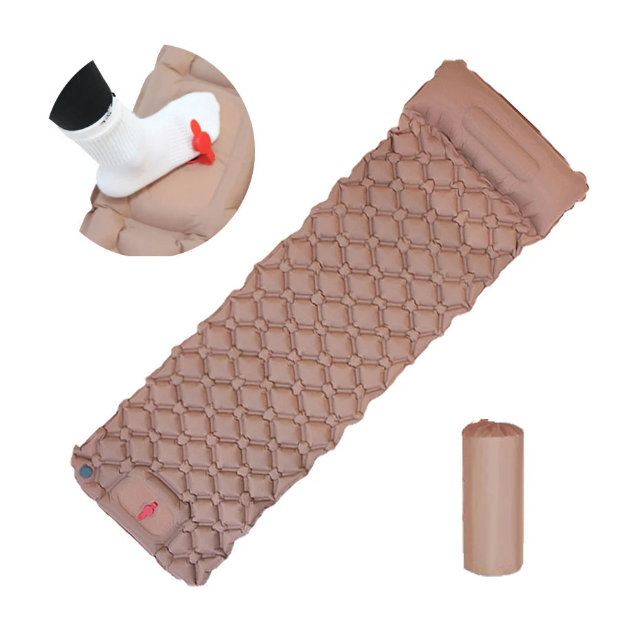 Outdoor Sleeping Pad Camping Inflatable Mattress with Pillows Travel Mat Folding Bed Ultralight Air Cushion Hiking Trekking
