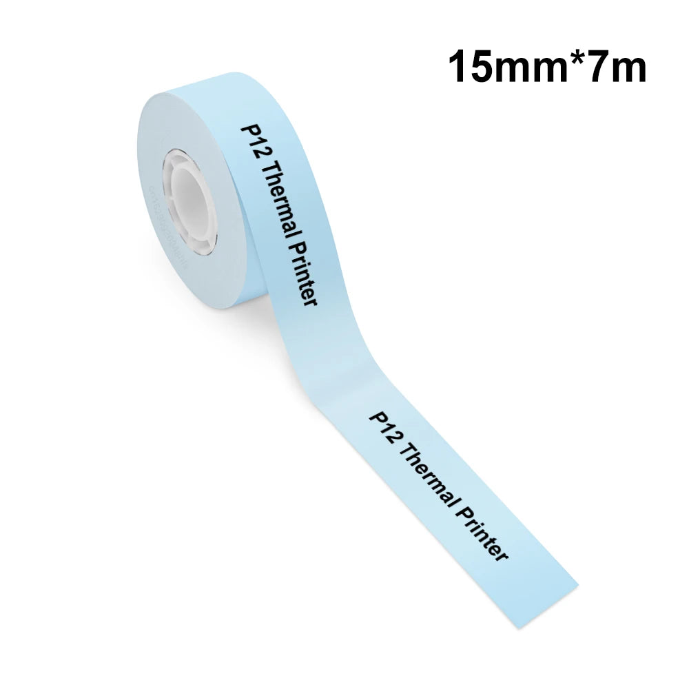 P12 Mini Label Printer Portable Thermal Printer P12 Bluetooth Wireless Adhesive Label Maker or 1PK Continues Label Tape Sticker 1PK Blue 15mm-7m