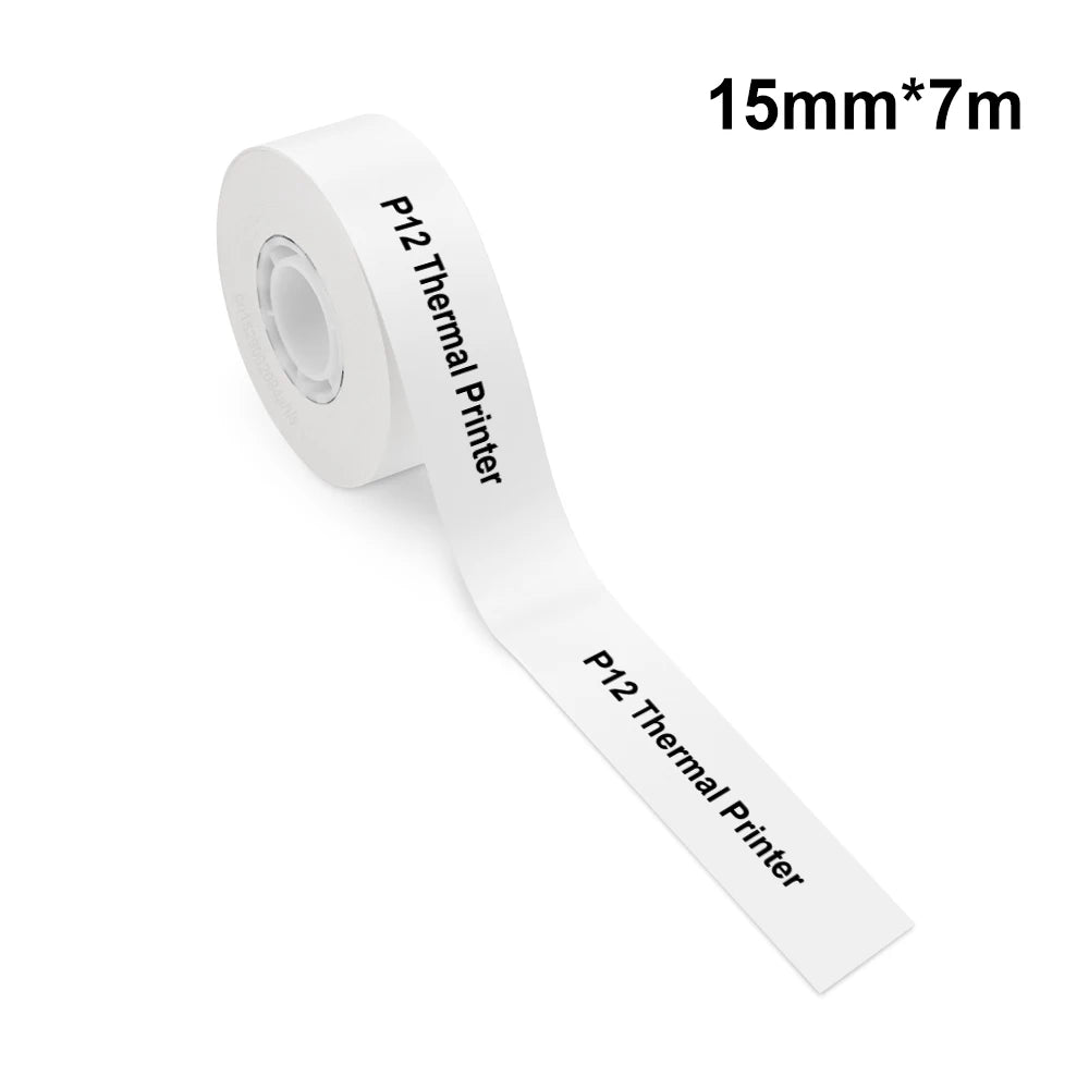 P12 Mini Label Printer Portable Thermal Printer P12 Bluetooth Wireless Adhesive Label Maker or 1PK Continues Label Tape Sticker 1PK White 15mm-7m