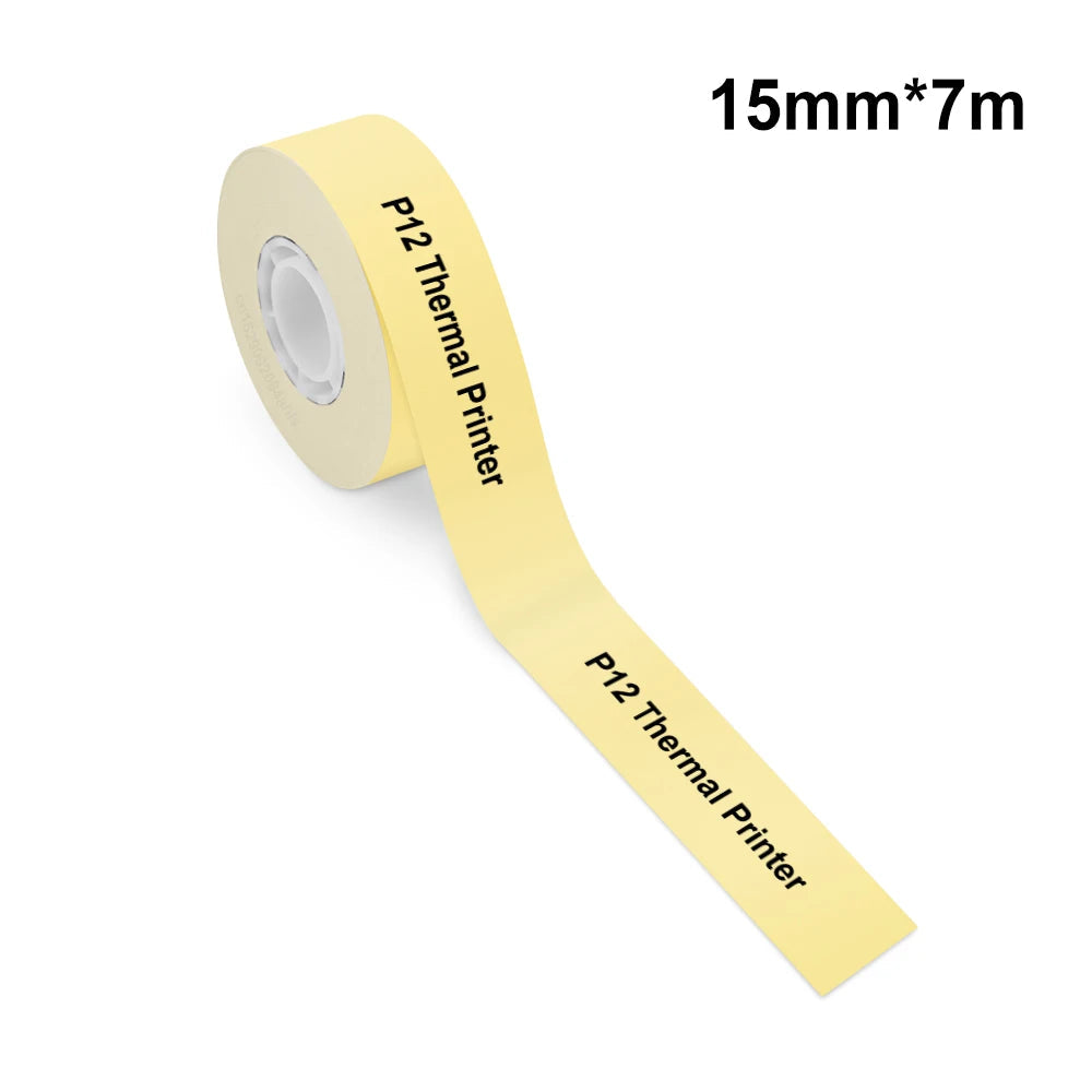 P12 Mini Label Printer Portable Thermal Printer P12 Bluetooth Wireless Adhesive Label Maker or 1PK Continues Label Tape Sticker 1PK Yellow 15mm-7m