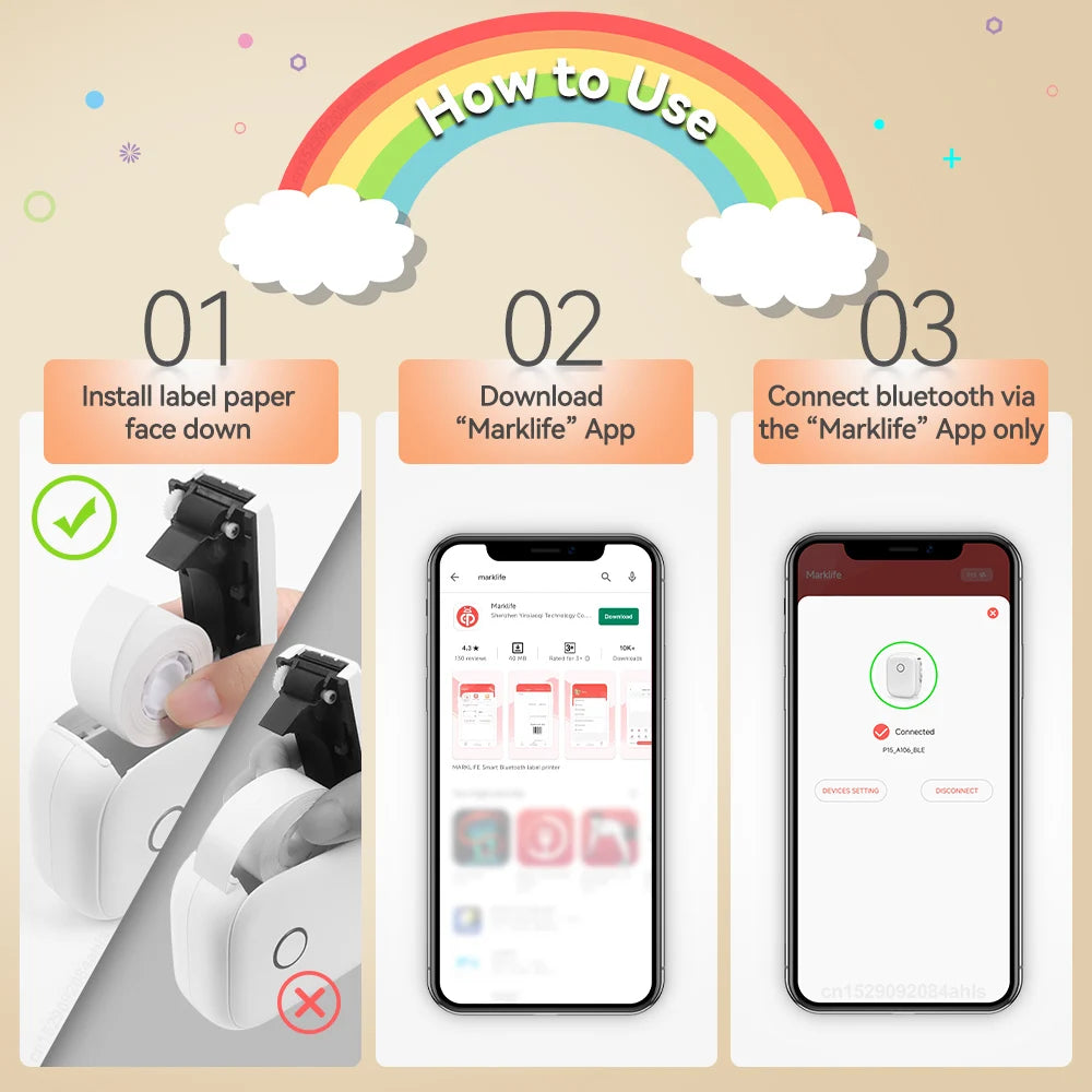 P12 Mini Label Printer Portable Thermal Printer P12 Bluetooth Wireless Adhesive Label Maker or 1PK Continues Label Tape Sticker