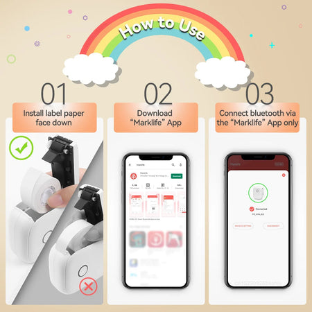 P12 Mini Label Printer Portable Thermal Printer P12 Bluetooth Wireless Adhesive Label Maker or 1PK Continues Label Tape Sticker