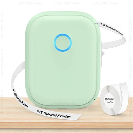 P12 Mini Label Printer Portable Thermal Printer P12 Bluetooth Wireless Adhesive Label Maker or 1PK Continues Label Tape Sticker Green Printer