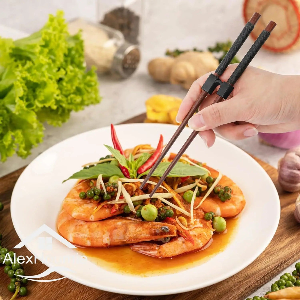 Pack of 6 Reusable Chopsticks Helpers Training Adults Kids Non-Slip Chopstick Hinges Connector Portable Practice Chopsticks Aids