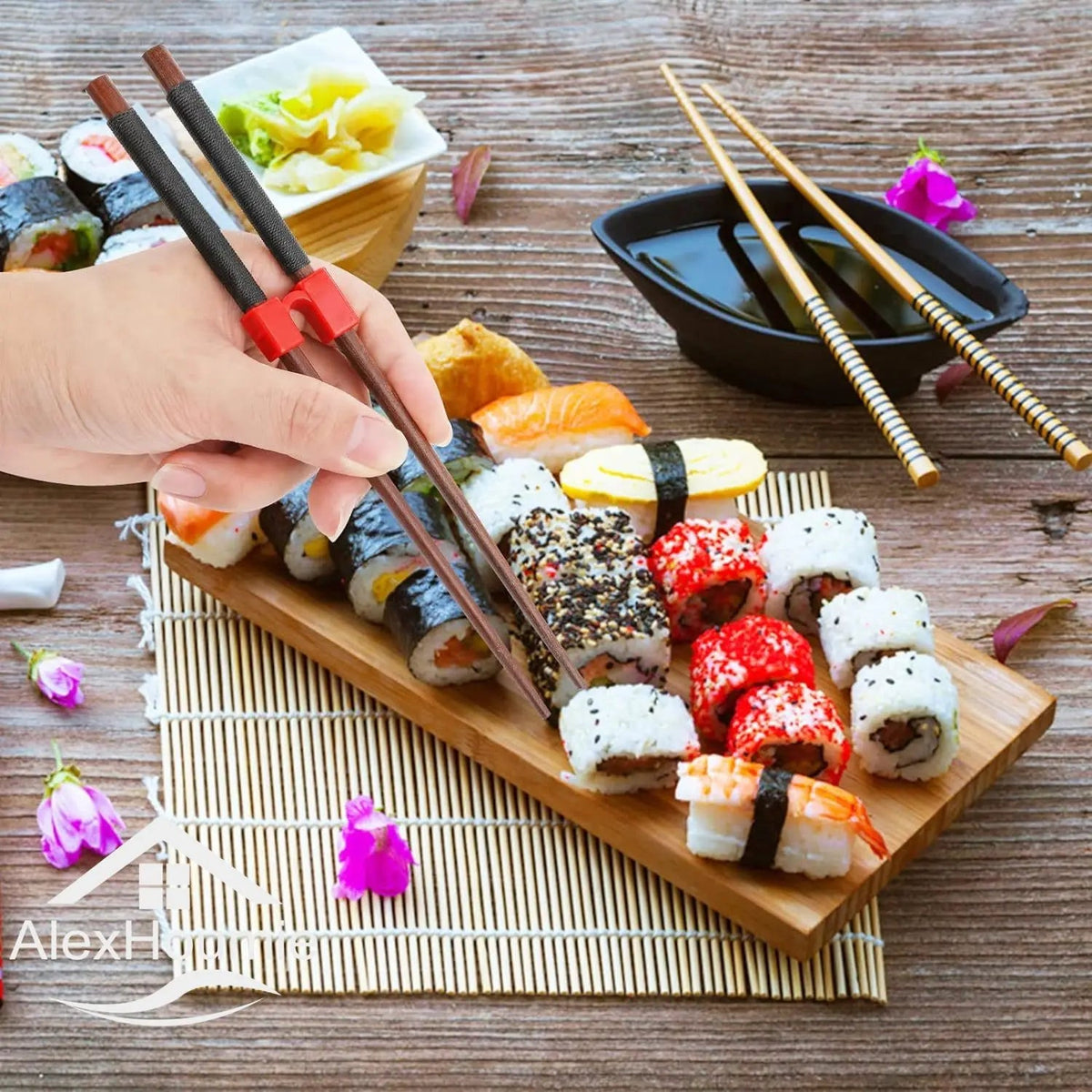 Pack of 6 Reusable Chopsticks Helpers Training Adults Kids Non-Slip Chopstick Hinges Connector Portable Practice Chopsticks Aids