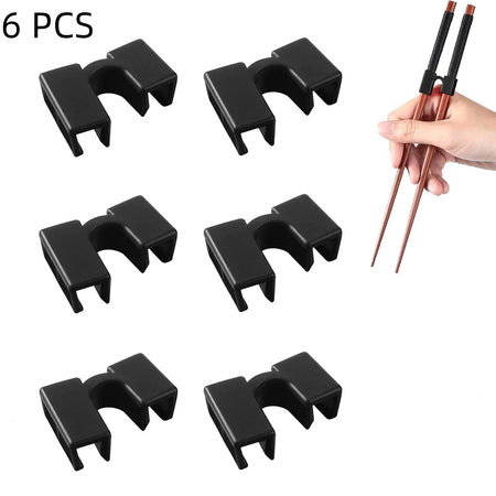 Pack of 6 Reusable Chopsticks Helpers Training Adults Kids Non-Slip Chopstick Hinges Connector Portable Practice Chopsticks Aids Black 6PCS