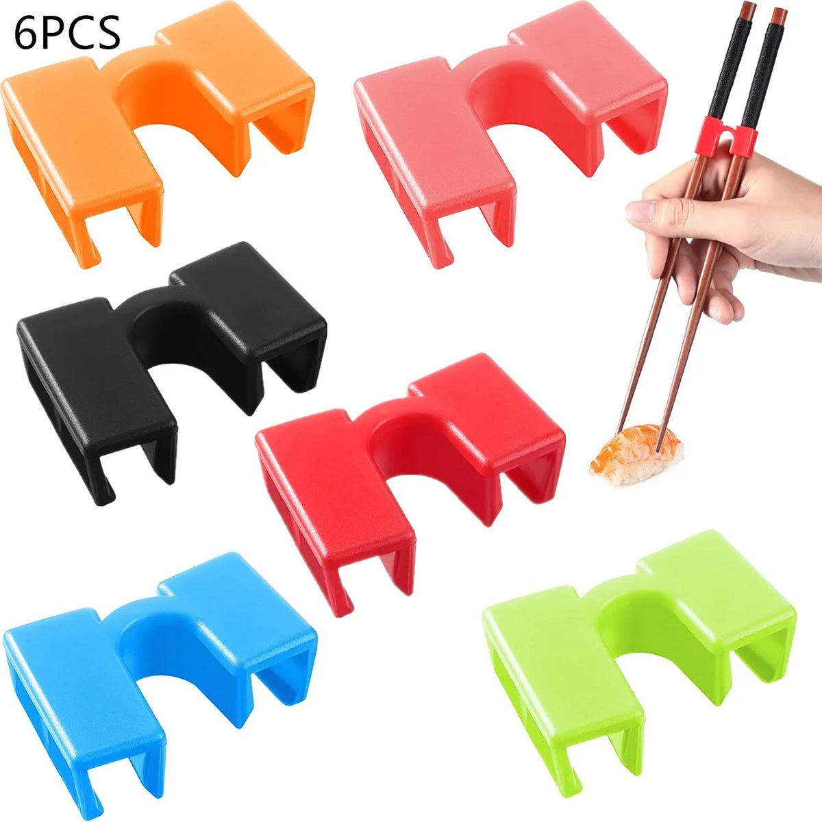 Pack of 6 Reusable Chopsticks Helpers Training Adults Kids Non-Slip Chopstick Hinges Connector Portable Practice Chopsticks Aids Mixed 6PCS