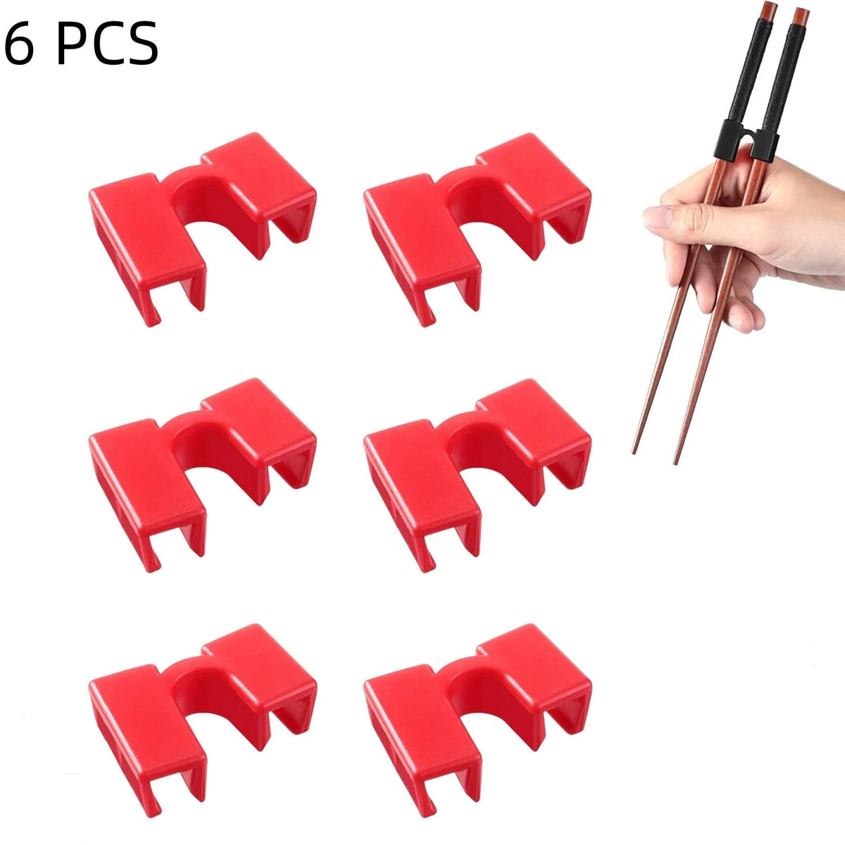 Pack of 6 Reusable Chopsticks Helpers Training Adults Kids Non-Slip Chopstick Hinges Connector Portable Practice Chopsticks Aids Red 6PCS