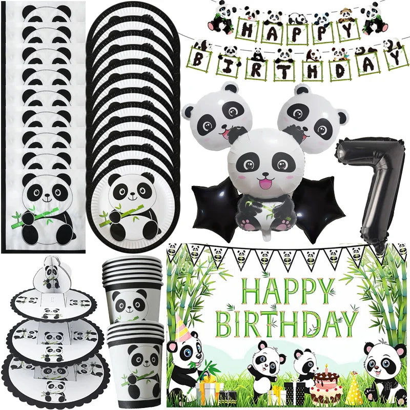 Panda Birthday Party Decoration Kit - Cartoon Panda Theme Supplies for Children's Birthday Party