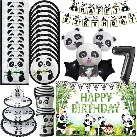 Panda Birthday Party Decoration Kit - Cartoon Panda Theme Supplies for Children's Birthday Party