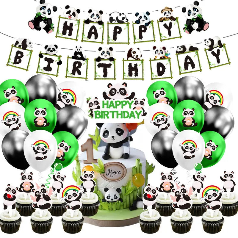 Panda Birthday Party Decoration Kit - Cartoon Panda Theme Supplies for Children's Birthday Party