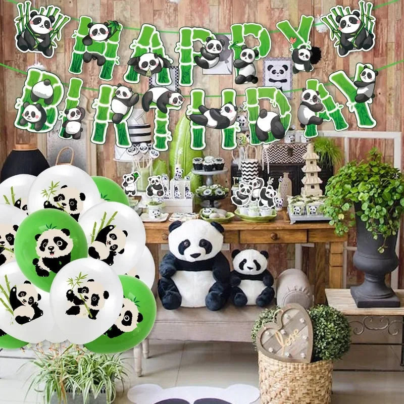 Panda Cake Toppers Happy Birthday Banner Balloon Decoration