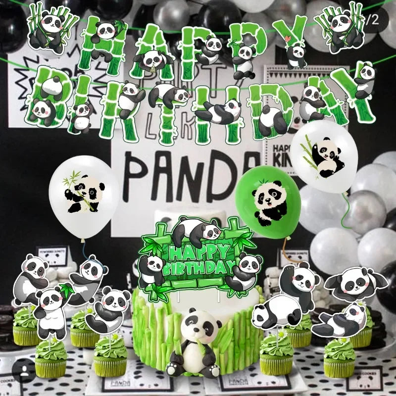 Panda Cake Toppers Happy Birthday Banner Balloon Decoration