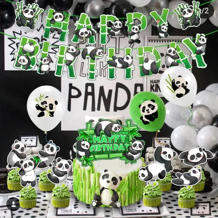 Panda Cake Toppers Happy Birthday Banner Balloon Decoration