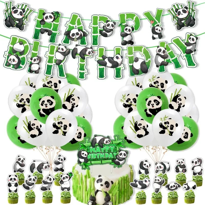 Panda Cake Toppers Happy Birthday Banner Balloon Decoration