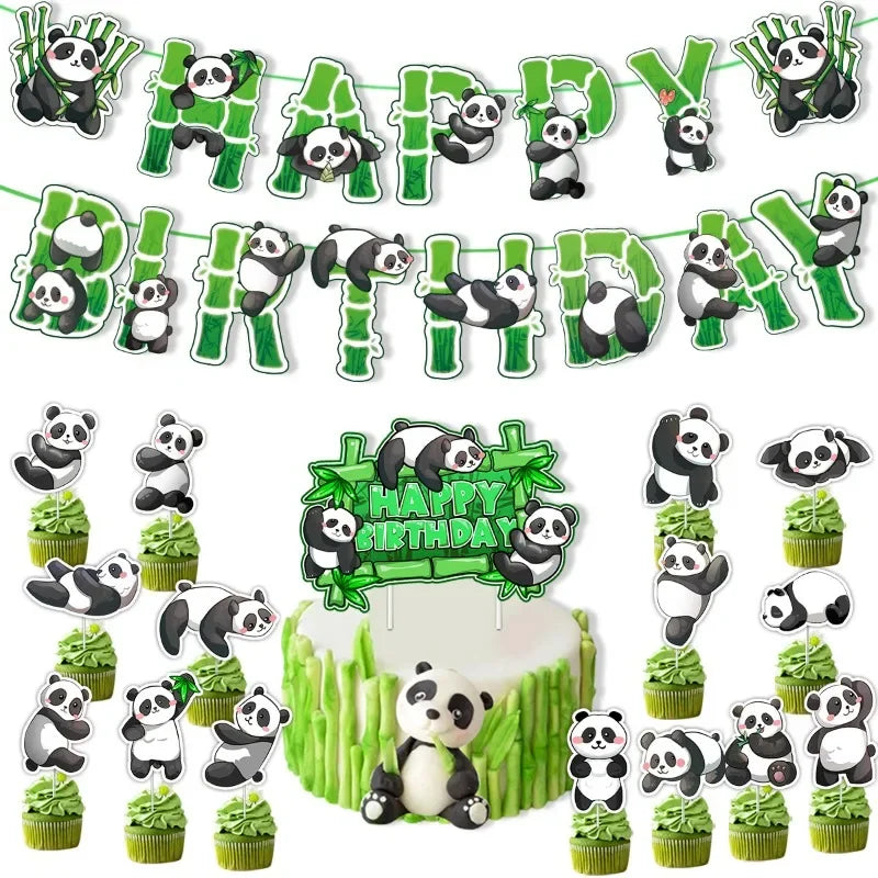 Panda Cake Toppers Happy Birthday Banner Balloon Decoration BannerXCake Toppers