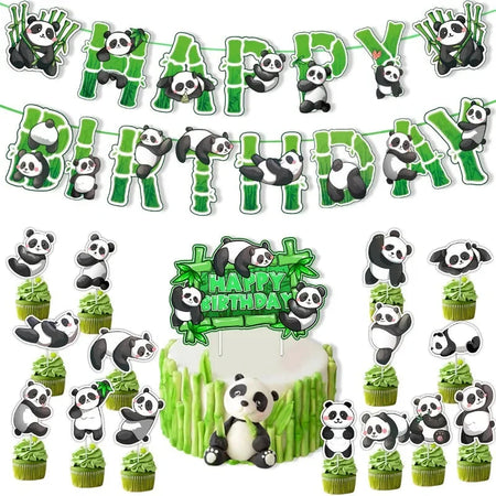 Panda Cake Toppers Happy Birthday Banner Balloon Decoration BannerXCake Toppers