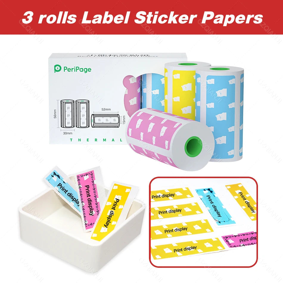 Peripage A6 A8 A2 Paper 58mm Label Sticker Notes Color Photo Printer Adhesive Papers White Receipt Bill Roll Case BPA Free P1 P2 3 Color Labels2 / CHINA