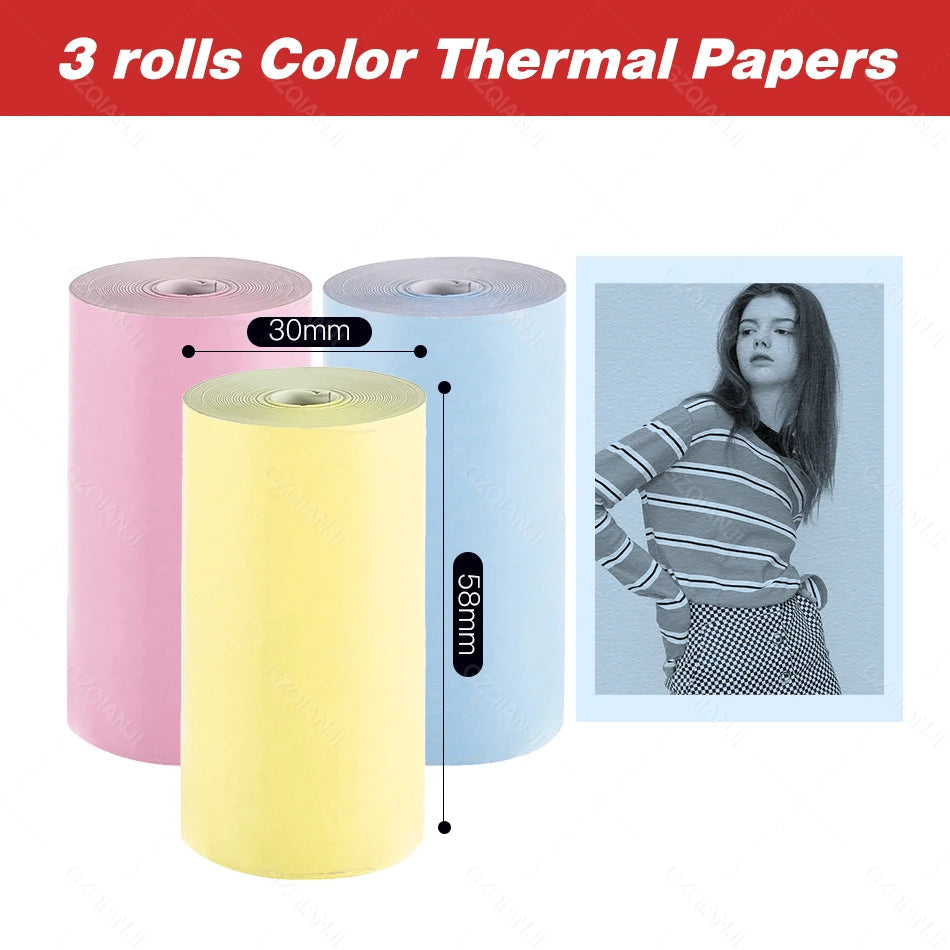Peripage A6 A8 A2 Paper 58mm Label Sticker Notes Color Photo Printer Adhesive Papers White Receipt Bill Roll Case BPA Free P1 P2 3 Color Notes / CHINA