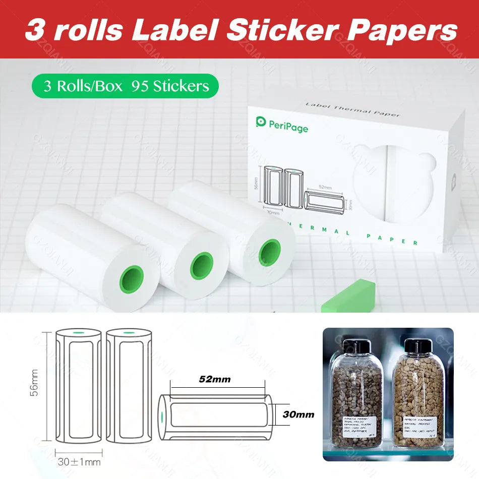 Peripage A6 A8 A2 Paper 58mm Label Sticker Notes Color Photo Printer Adhesive Papers White Receipt Bill Roll Case BPA Free P1 P2 3 Label Sticker / CHINA