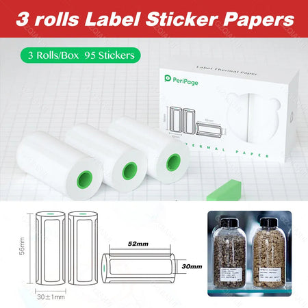 Peripage A6 A8 A2 Paper 58mm Label Sticker Notes Color Photo Printer Adhesive Papers White Receipt Bill Roll Case BPA Free P1 P2 3 Label Sticker / CHINA