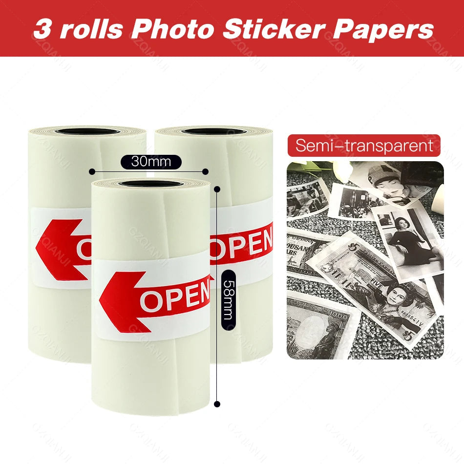 Peripage A6 A8 A2 Paper 58mm Label Sticker Notes Color Photo Printer Adhesive Papers White Receipt Bill Roll Case BPA Free P1 P2 3 Photo Paper / CHINA