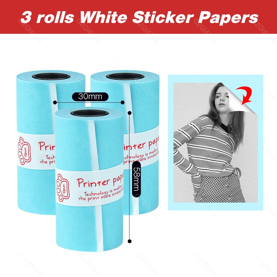 Peripage A6 A8 A2 Paper 58mm Label Sticker Notes Color Photo Printer Adhesive Papers White Receipt Bill Roll Case BPA Free P1 P2 3 White Sticker / CHINA