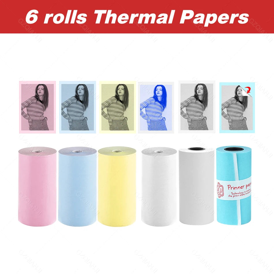 Peripage A6 A8 A2 Paper 58mm Label Sticker Notes Color Photo Printer Adhesive Papers White Receipt Bill Roll Case BPA Free P1 P2 6Rolls Paper / CHINA