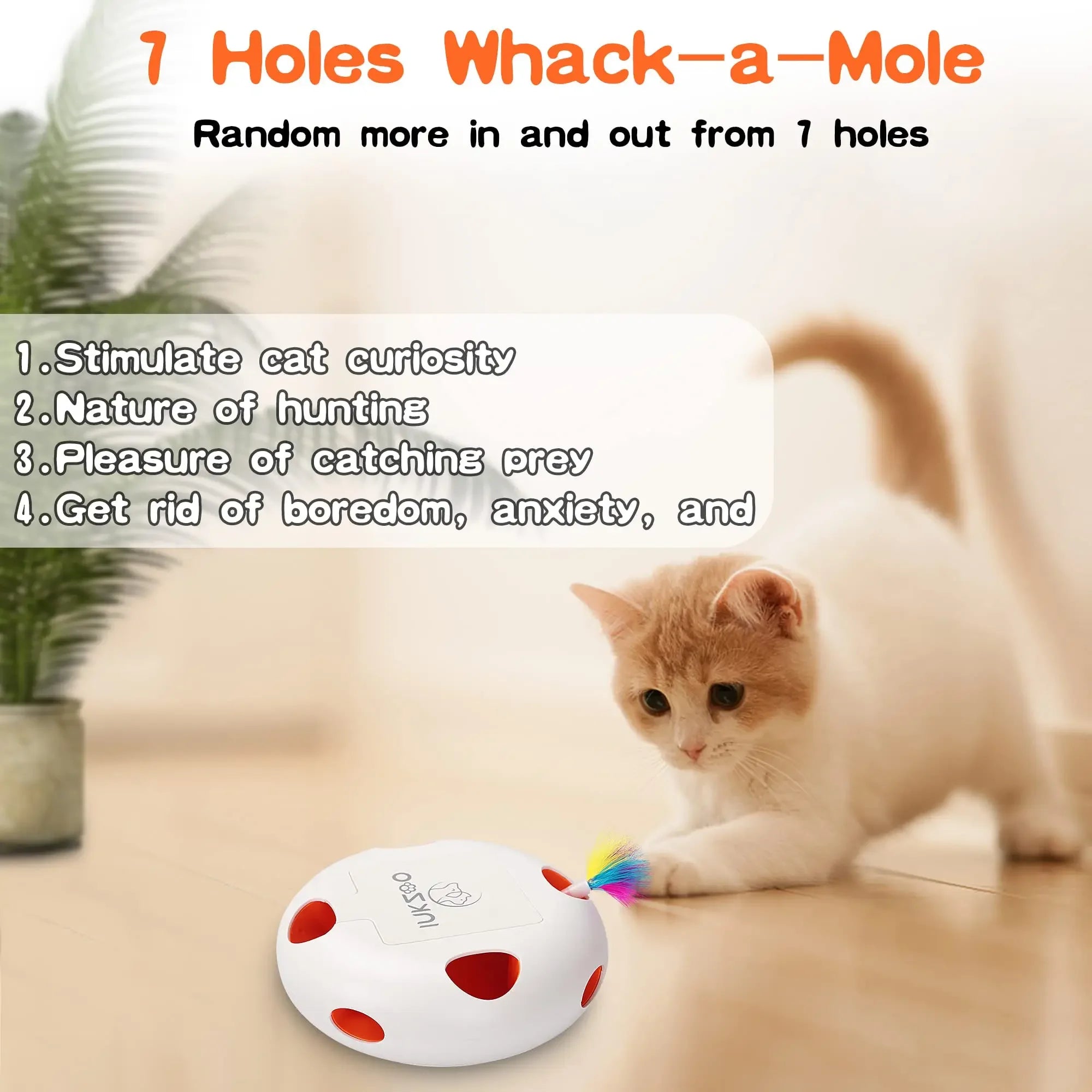 PERKEO Cat Toys, Interactive Cat Toys for Indoor Cats,  Smart Interactive Kitten Toy, Automatic 7 Holes Mice Whack-A-Mole