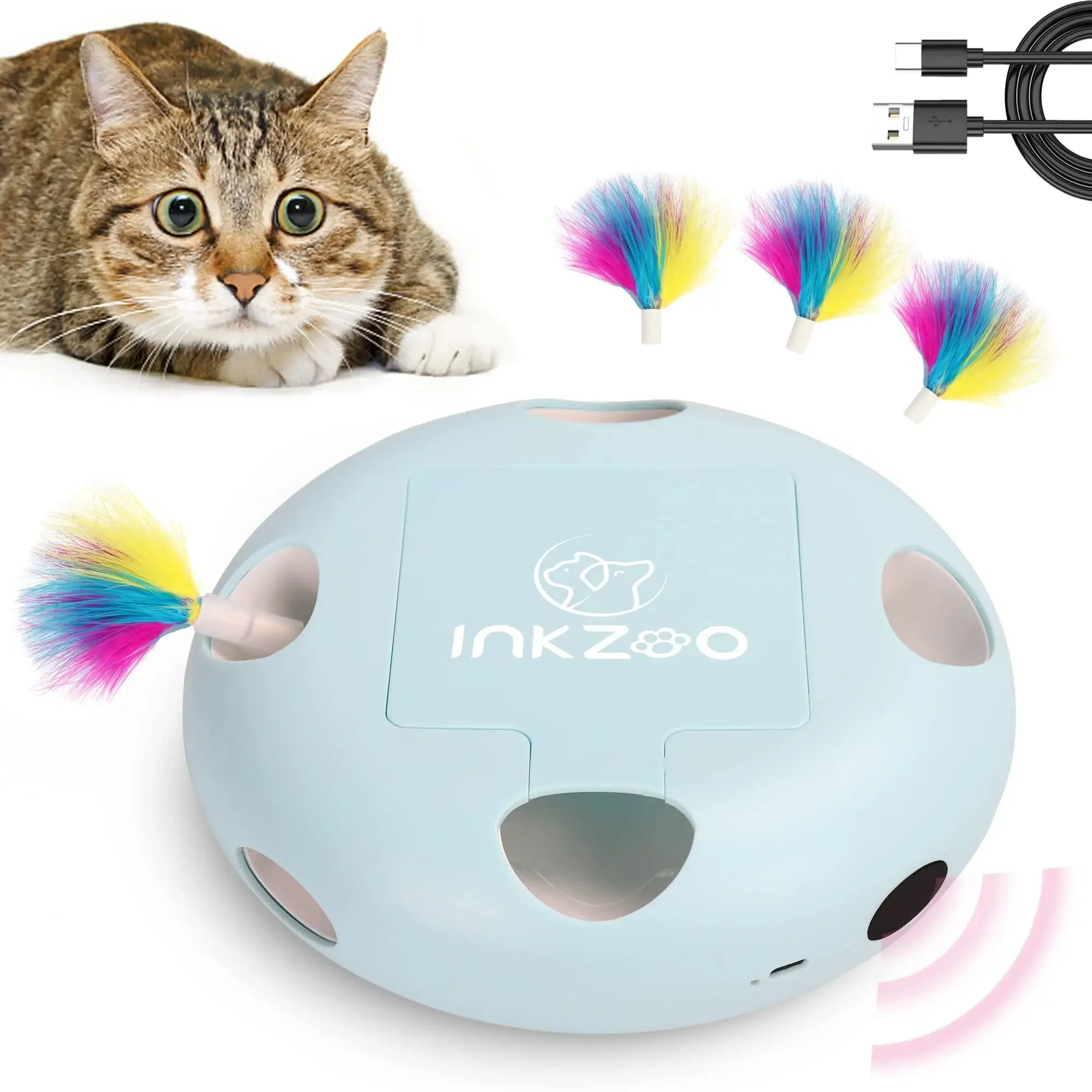 PERKEO Cat Toys, Interactive Cat Toys for Indoor Cats,  Smart Interactive Kitten Toy, Automatic 7 Holes Mice Whack-A-Mole Blue