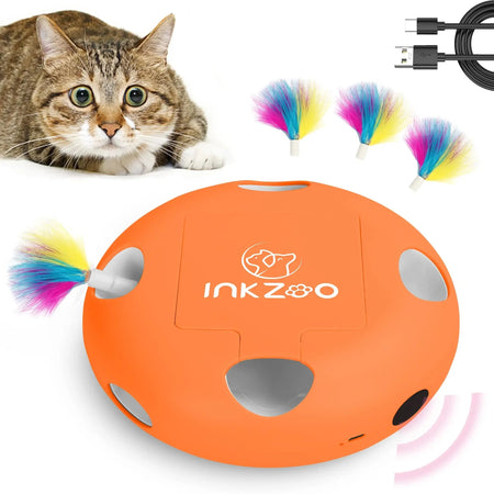 PERKEO Cat Toys, Interactive Cat Toys for Indoor Cats,  Smart Interactive Kitten Toy, Automatic 7 Holes Mice Whack-A-Mole Orange