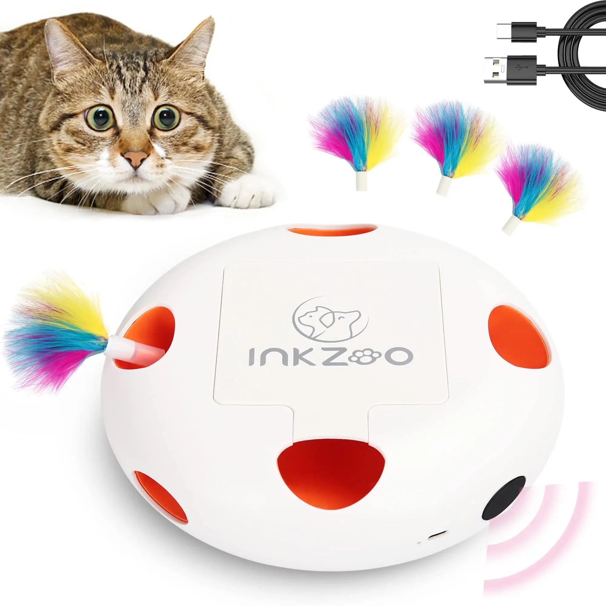 PERKEO Cat Toys, Interactive Cat Toys for Indoor Cats,  Smart Interactive Kitten Toy, Automatic 7 Holes Mice Whack-A-Mole White