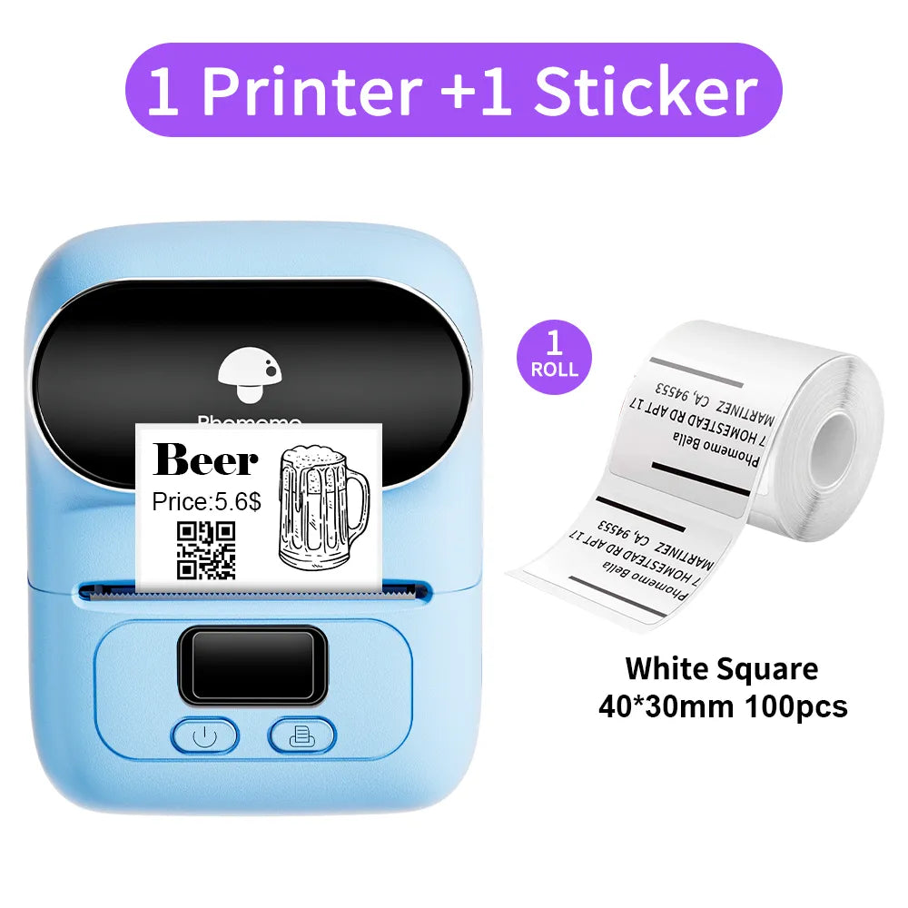 Phomemo M110 Thermal Wireless Label Printer Sticker Mini Printer Barcode Bluetooth Label Maker Price Tag Printers Free APP Blue / CN
