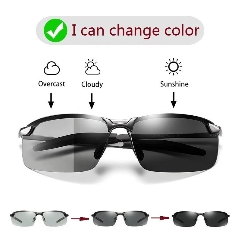 Photochromic Half Frame Luxury Sunglasses for Men