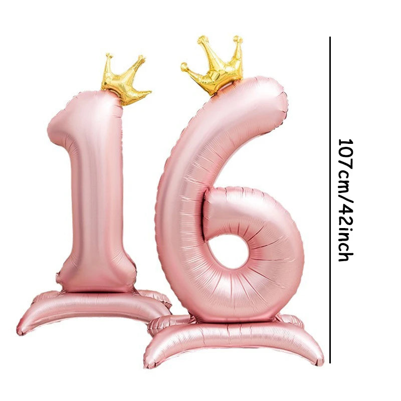 Pink Crown 42inch Number Foil Balloon for Girls' Birthday Party Decoration