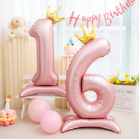 Pink Crown 42inch Number Foil Balloon for Girls' Birthday Party Decoration