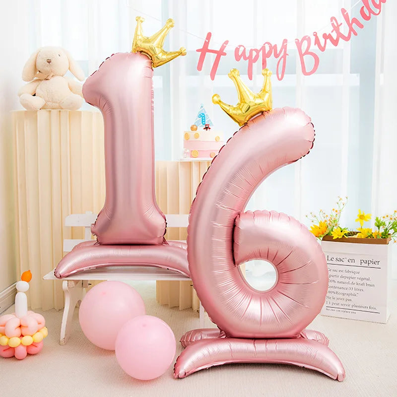 Pink Crown 42inch Number Foil Balloon for Girls' Birthday Party Decoration
