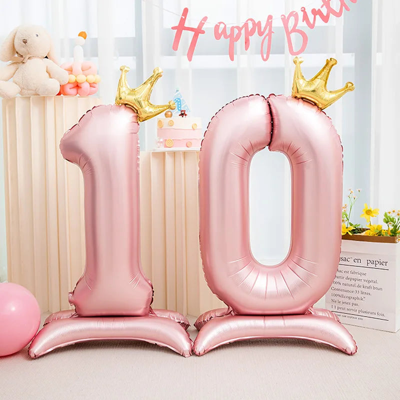 Pink Crown 42inch Number Foil Balloon for Girls' Birthday Party Decoration