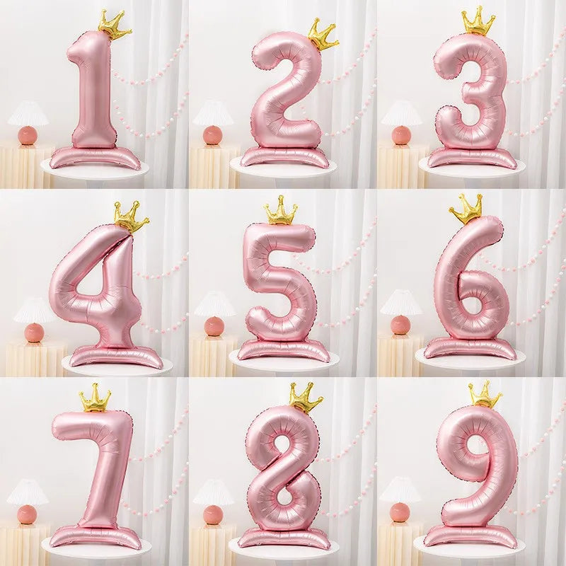 Pink Crown 42inch Number Foil Balloon for Girls' Birthday Party Decoration