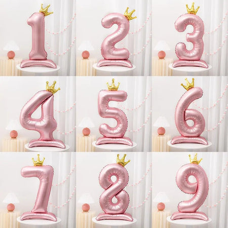 Pink Crown 42inch Number Foil Balloon for Girls' Birthday Party Decoration
