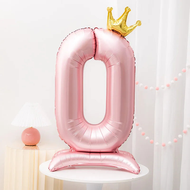 Pink Crown 42inch Number Foil Balloon for Girls' Birthday Party Decoration Number 0 / 42inch