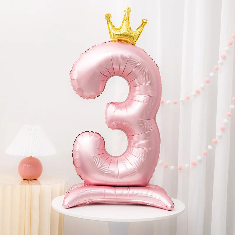 Pink Crown 42inch Number Foil Balloon for Girls' Birthday Party Decoration Number 3 / 42inch