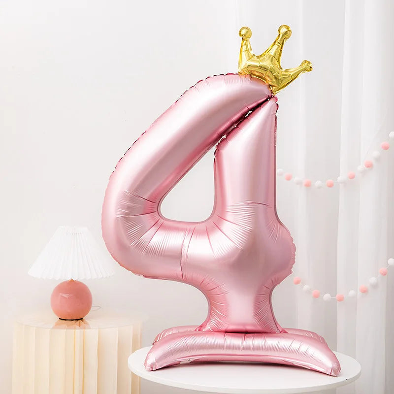 Pink Crown 42inch Number Foil Balloon for Girls' Birthday Party Decoration Number 4 / 42inch