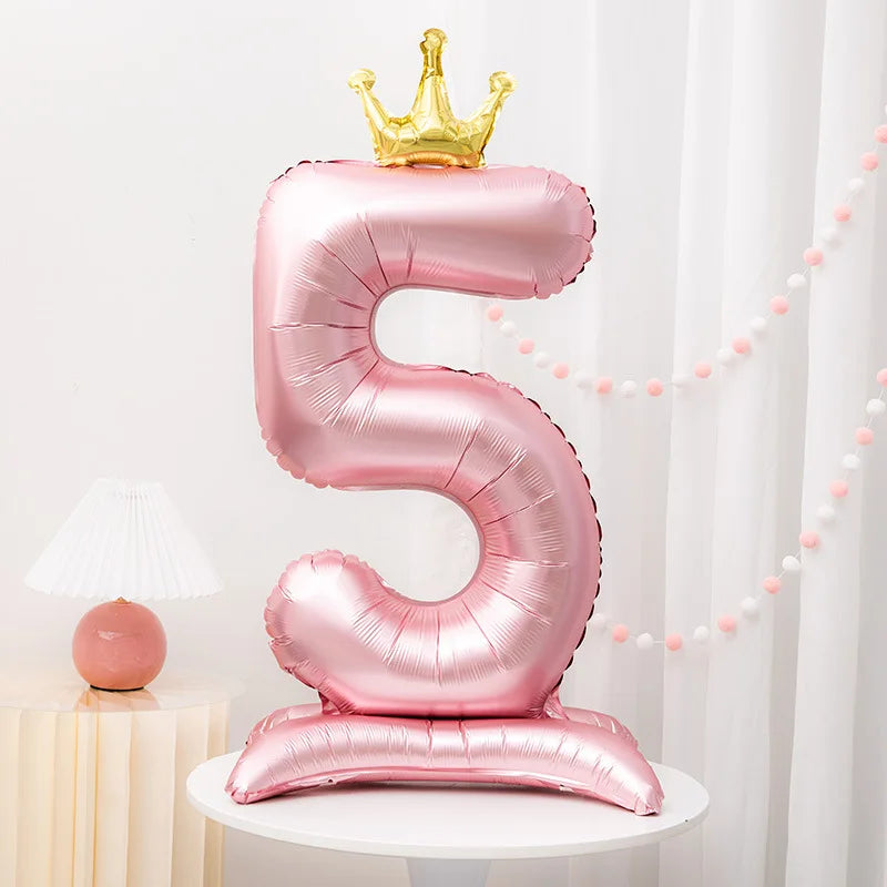 Pink Crown 42inch Number Foil Balloon for Girls' Birthday Party Decoration Number 5 / 42inch