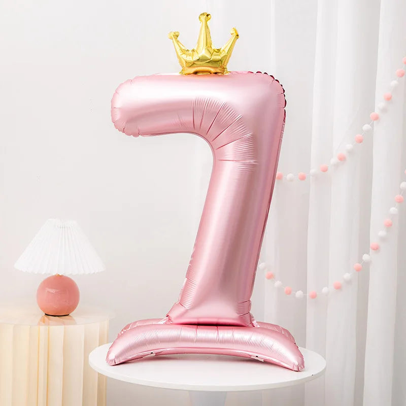Pink Crown 42inch Number Foil Balloon for Girls' Birthday Party Decoration Number 7 / 42inch