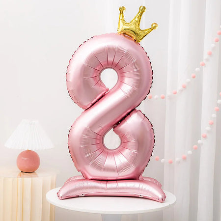 Pink Crown 42inch Number Foil Balloon for Girls' Birthday Party Decoration Number 8 / 42inch