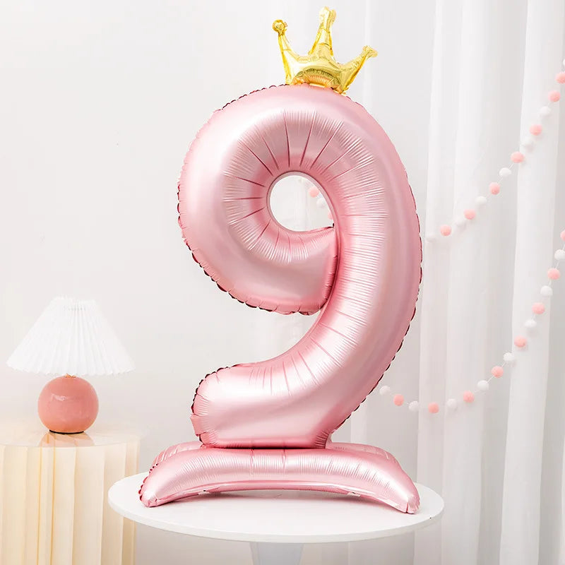 Pink Crown 42inch Number Foil Balloon for Girls' Birthday Party Decoration Number 9 / 42inch