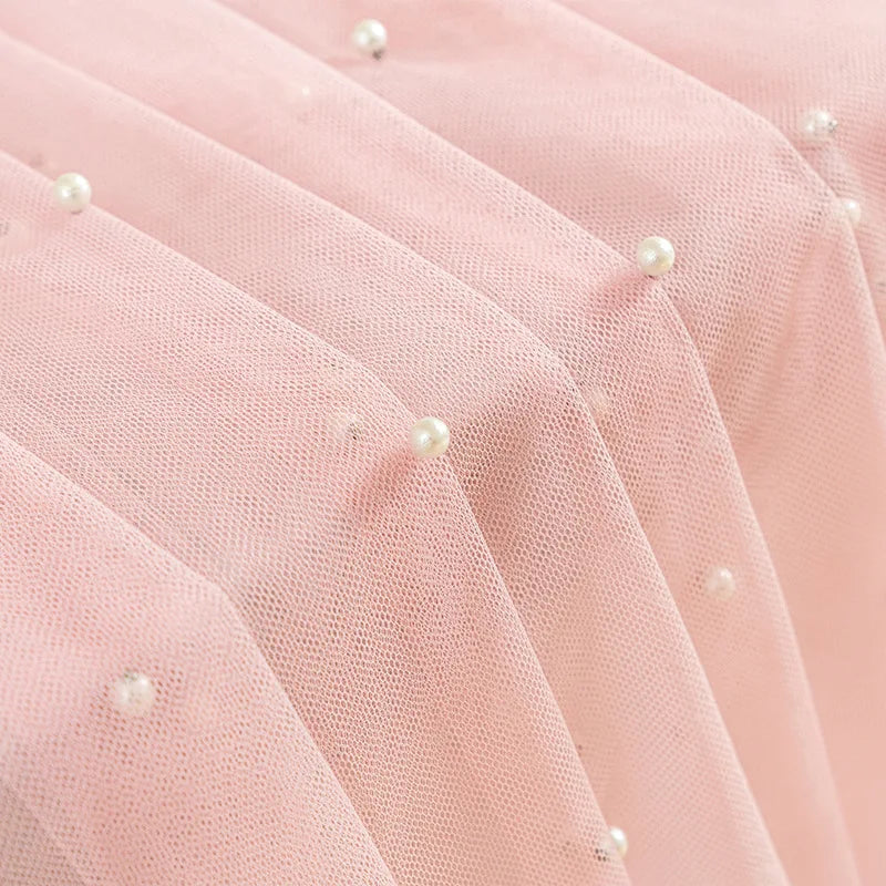 Pink Gauze Table Runner Romantic Pearl Mesh Tablecloth Wedding Decoration