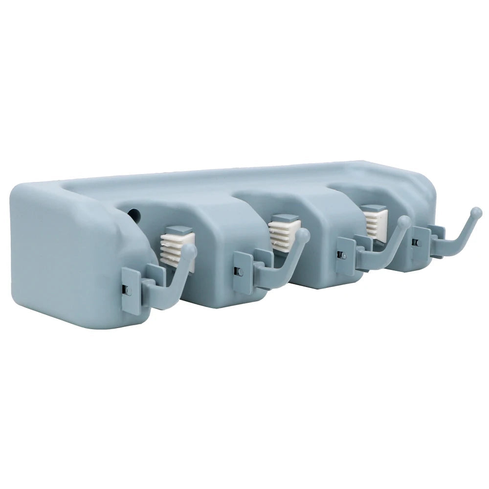 Plastic Mop Holder Wall Mounted Broom Hook 3/4/5 Position Multi-Functional Broomstick Storage Rack Bathroom Organizer