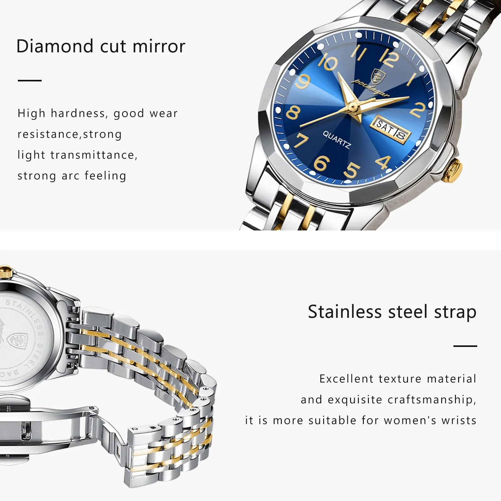 POEDAGAR Luxury Ladies Wristwatch Waterproof Luminous Date Week Women Quartz Watch Stainless Steel Women&lsquo;s Watches Female Reloj